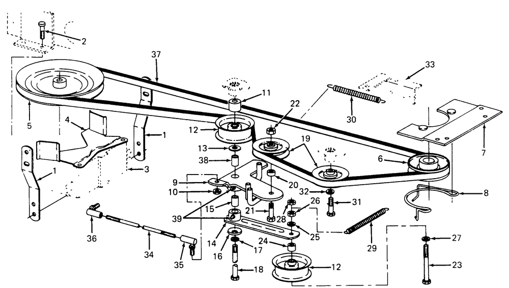 Drive Diagram and Parts List for 1105 0350039U-135292100-135292399-136292100 Cub Cadet Lawn Tractor